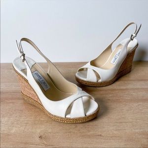 Jimmy Choo Women's Sz 39 US 9 Amely 80 Jute Trimmed Textured Leather Heel Wedges